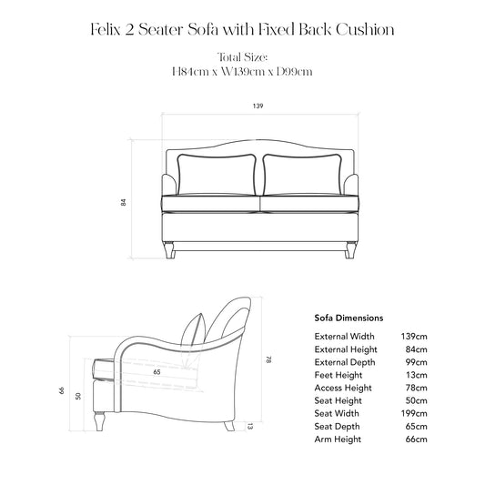 Felix Fixed Cover 2 seater sofa with Box Edge Cushion in Customer's Own Material - Handmade to Order in the USA