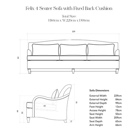 Felix Fixed Cover 4 seater sofa with Box Edge Cushion in Customer's Own Material - Handmade to Order in the USA