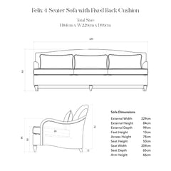 Felix 4 seater sofa in Garden Grey Stripes - Hand Made in USA