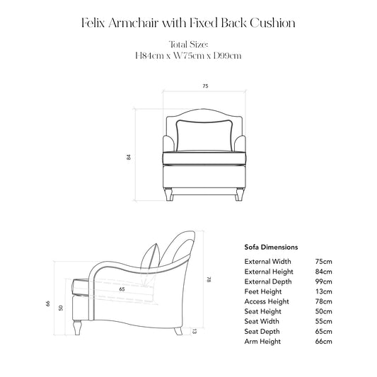 Felix Fixed Cover Armchair in Cotton Linen Snow Drop - Handmade to Order in the USA