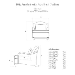 Felix Fixed Cover Armchair in Cotton Linen Snow Drop - Handmade to Order in the USA