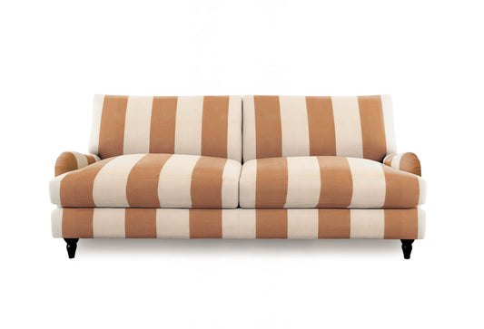 Felix 4 Seater Sofa with Loose Back Cushion in Caramel Stripe - Hand Made in USA