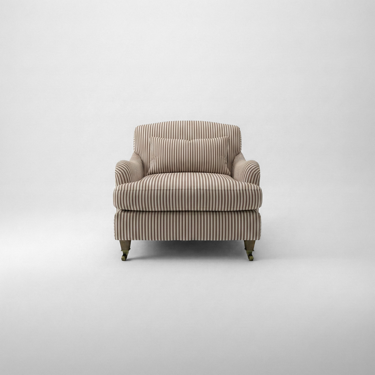 Felix Fixed Cover Armchair in Narrow Chocolate Stripes - Hand Made in USA