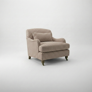 Felix Fixed Cover Armchair in Narrow Chocolate Stripes - Hand Made in USA