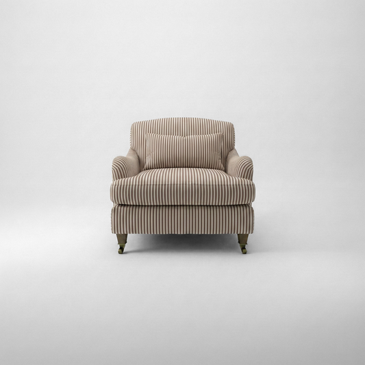 Felix Armchair in Narrow Chocolate Stripes - Hand Made in USA
