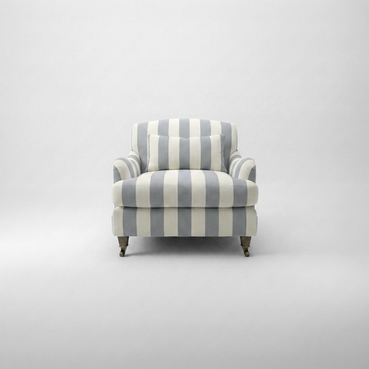 Felix Armchair in Garden Grey Stripes - Hand Made in USA