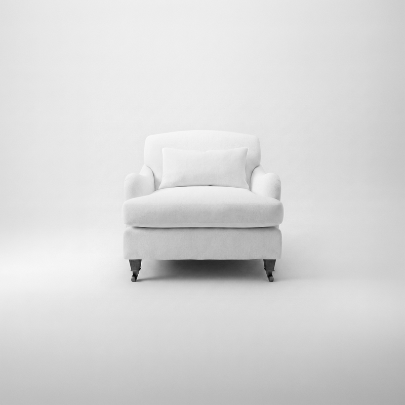 Felix Fixed Cover Armchair in Cotton Linen Snow Drop - Handmade to Order in the USA