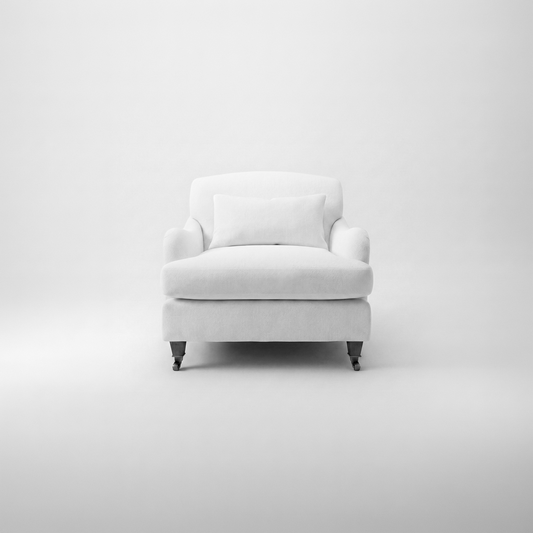 Felix Fixed Cover Armchair in Cotton Linen Snow Drop - Handmade to Order in the USA