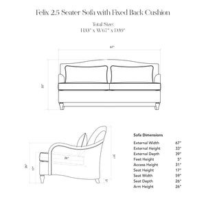 Felix LC 2.5 Seater dimensions