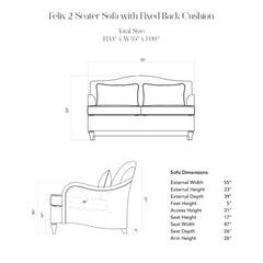 Felix 2 Seater Sofa Illustration with Dimensions