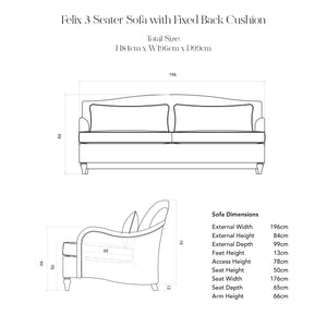 Felix Fixed Cover 3 seater sofa with Box Edge Cushion in Customer's Own Material - Handmade to Order in the USA