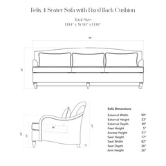 Felix 4 Seater Sofa Illustration with Dimensions