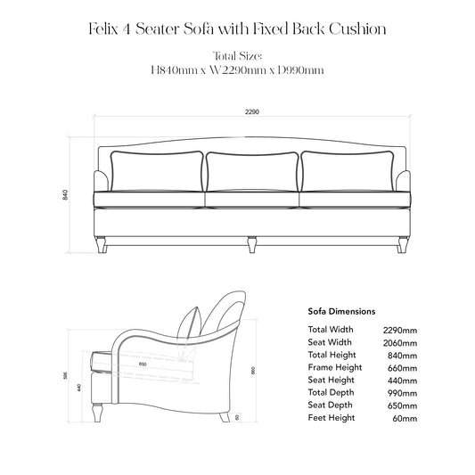 Felix 4 seater sofa in Natural Linen Kitty Blue Green with Velvet Trim - Hand Made in USA
