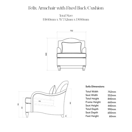 Felix Armchair with Loose Back Cushion in Natural Linen Kitty Blue Green - Hand Made in USA