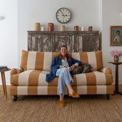 Felix 3 seater sofa with Loose Back Cushion in Caramel Stripe - Hand Made in USA
