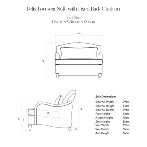 Felix Fixed Cover Loveseat with Box Edge Cushion in Customer's Own Material - Handmade to Order in the USA
