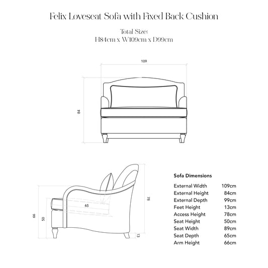 Felix Fixed Cover Loveseat in Cotton Linen Snow Drop - Handmade to Order in the USA