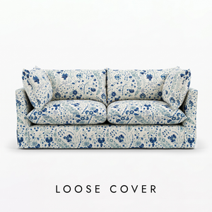 Coco 3 seater sofa cover with Knife Edge cushion in Dianthus Chintz Ivory Linen - Quick Ship