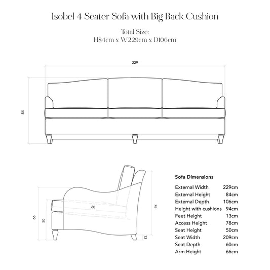 Isobel Fixed Cover 4 seater sofa with Box Edge Cushion in Customer's Own Material - Handmade to Order in the USA