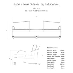 Isobel 4 seater sofa in Cotton Linen Snowdrop - Handmade in the USA