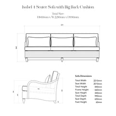 Isobel 4 Seater Sofa with Big Back Cushion in Caramel Stripe - Hand Made in USA