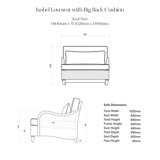 Isobel Loveseat with Big Back Cushion in Caramel Stripe - Hand Made in USA