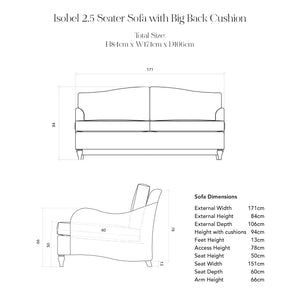 Isobel 2.5 seater sofa with Big Back Cushion in Wildwood Duck Egg - Hand Made in the USA