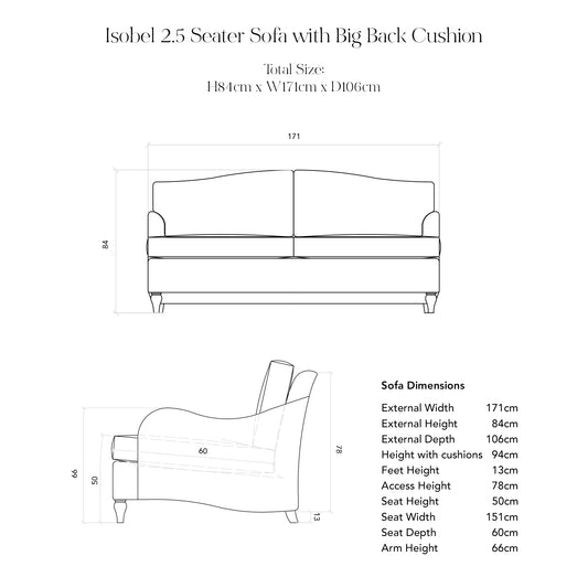 Isobel Fixed Cover 2.5 seater sofa with Box Edge Cushion in Customer's Own Material - Handmade to Order in the USA