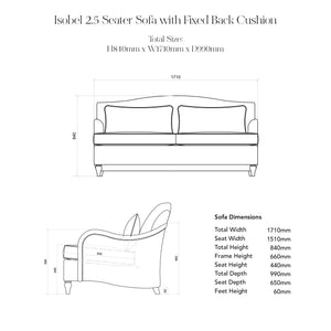 Felix 2.5 seater sofa in Cotton Linen Snow Drop - Hand Made in USA