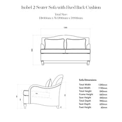 Isobel 2 seater sofa in English Garden Grey Skies with Velvet Trim - Hand Made in USA