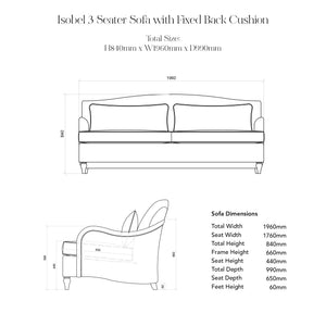 Felix 3 seater sofa in Cotton Linen Snow Drop - Hand Made in USA
