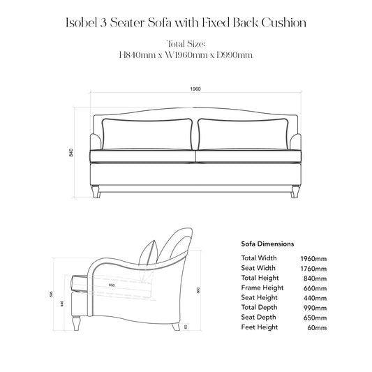 Isobel 3 seater sofa in English Garden Grey Skies with Velvet Trim - Hand Made in USA
