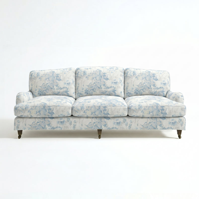 Isobel Loose Cover 4 Seater Sofa in Midsummer Faded Blue - Hand Made in USA