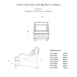Isobel Armchair with Big Back Cushion in Natural Linen Classic Rose - Hand Made in USA