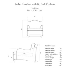 Isobel Armchair with Big Back Cushion in Chocolate Stripe - Hand Made in USA