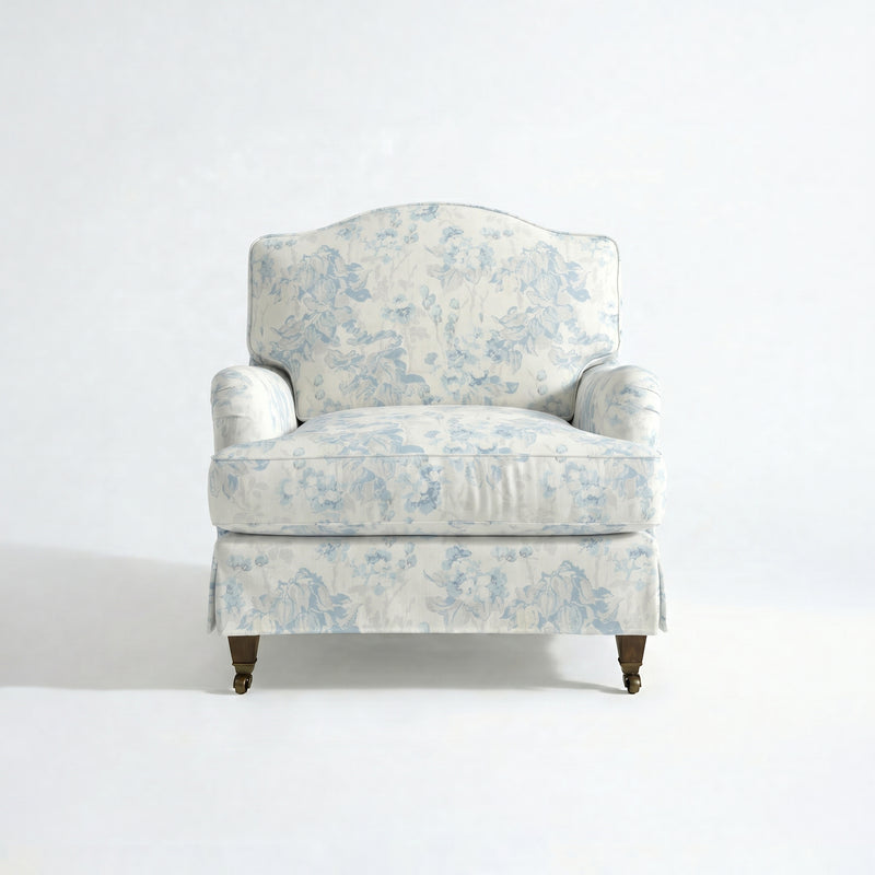 Isobel Loose Cover Armchair in Midsummer Faded Blue - Hand Made in USA