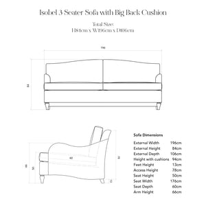 Isobel Fixed Cover 3 seater sofa with Box Edge Cushion in Customer's Own Material - Handmade to Order in the USA