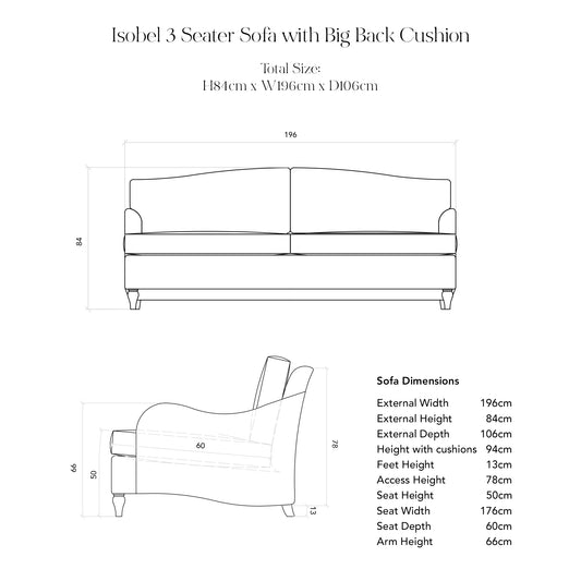 Isobel Fixed Cover 3 seater sofa with Box Edge Cushion in Customer's Own Material - Handmade to Order in the USA