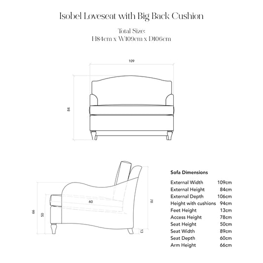 Isobel Fixed Cover Loveseat with Box Edge Cushion in Customer's Own Material - Handmade to Order in the USA