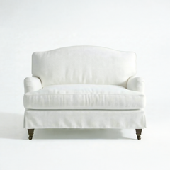 Isobel Loose Cover Loveseat in Cotton Linen Snowdrop - Handmade to Order in the USA