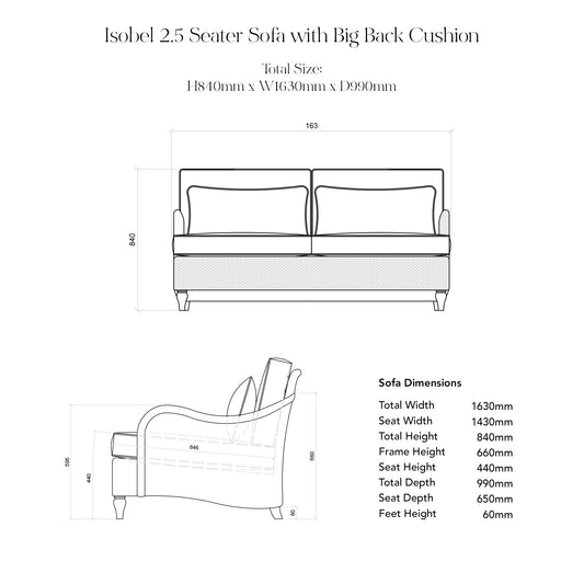 Isobel 2.5 Seater Sofa with Big Back Cushion in Caramel Stripe - Hand Made in USA