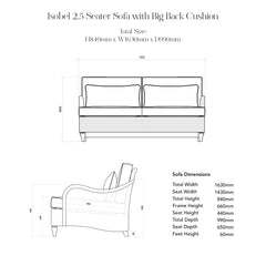 Isobel 2.5 Seater Sofa with Big Back Cushion in Caramel Stripe - Hand Made in USA