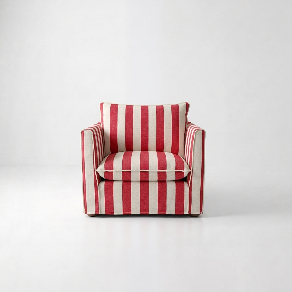 Cocobella Armchair in Petunia Red Stripe - Hand Made in USA