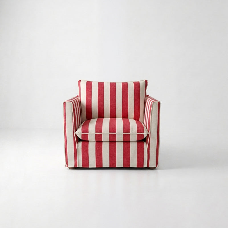 Cocobella Armchair in Petunia Red Stripe - Hand Made in USA
