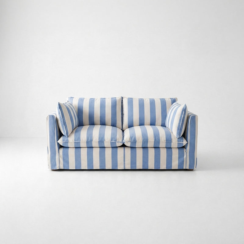 Cocobella 2 Seater Sofa in Cornish Blue Stripe - Hand Made in USA