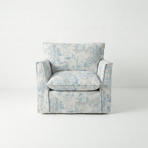 Coco Armchair with Self Piped Knife Edge cushion in Andrew Martin Midsummer Faded Blue - Hand Made in USA