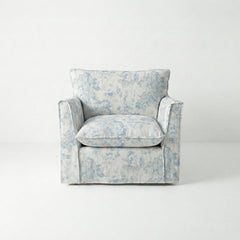 Coco Armchair with Self Piped Knife Edge cushion in Andrew Martin Midsummer Faded Blue - Hand Made in USA