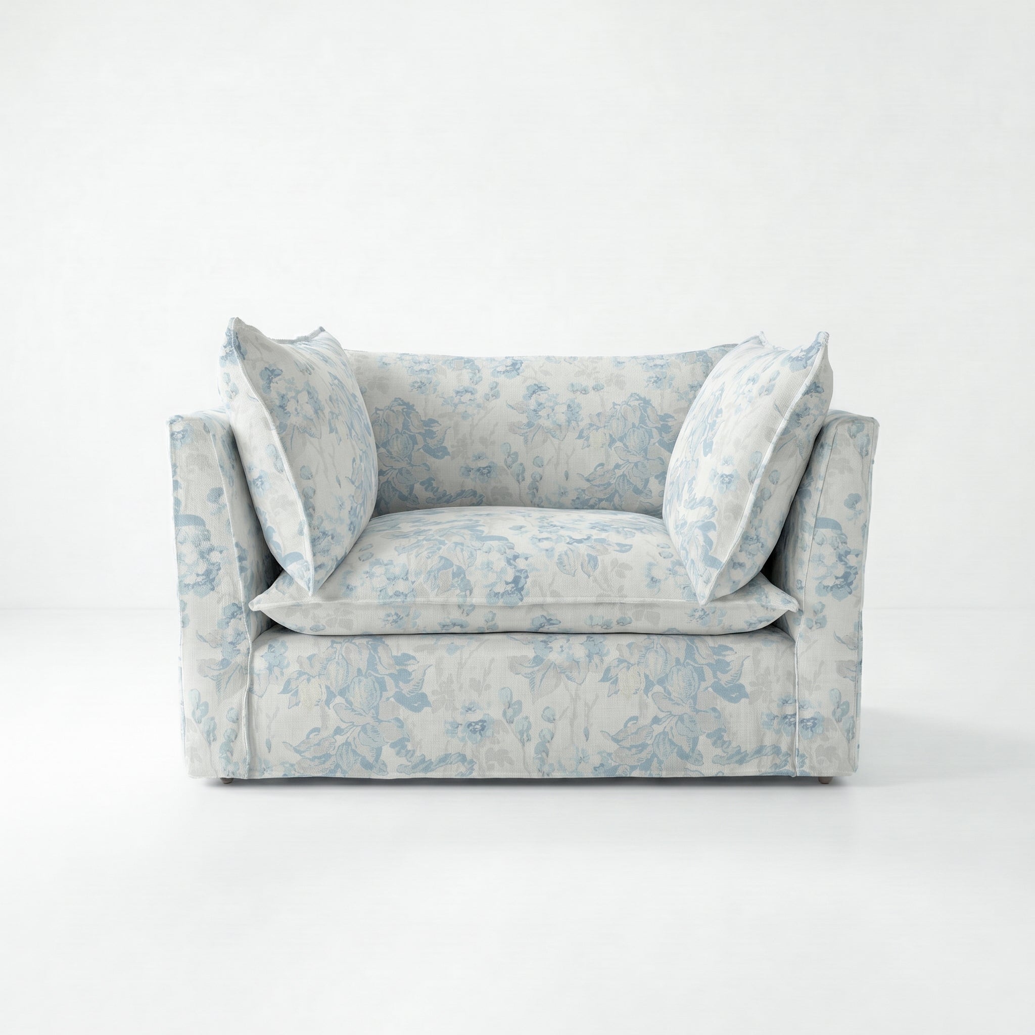 Coco Loveseat with Self Piped Knife Edge cushion in Andrew Martin Midsummer Faded Blue - Hand Made in USA