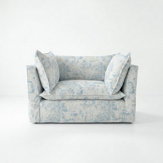 Coco Loveseat with Self Piped Knife Edge cushion in Andrew Martin Midsummer Faded Blue - Hand Made in USA