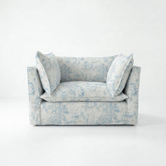 Coco Loveseat with Self Piped Knife Edge cushion in Andrew Martin Midsummer Faded Blue - Hand Made in USA